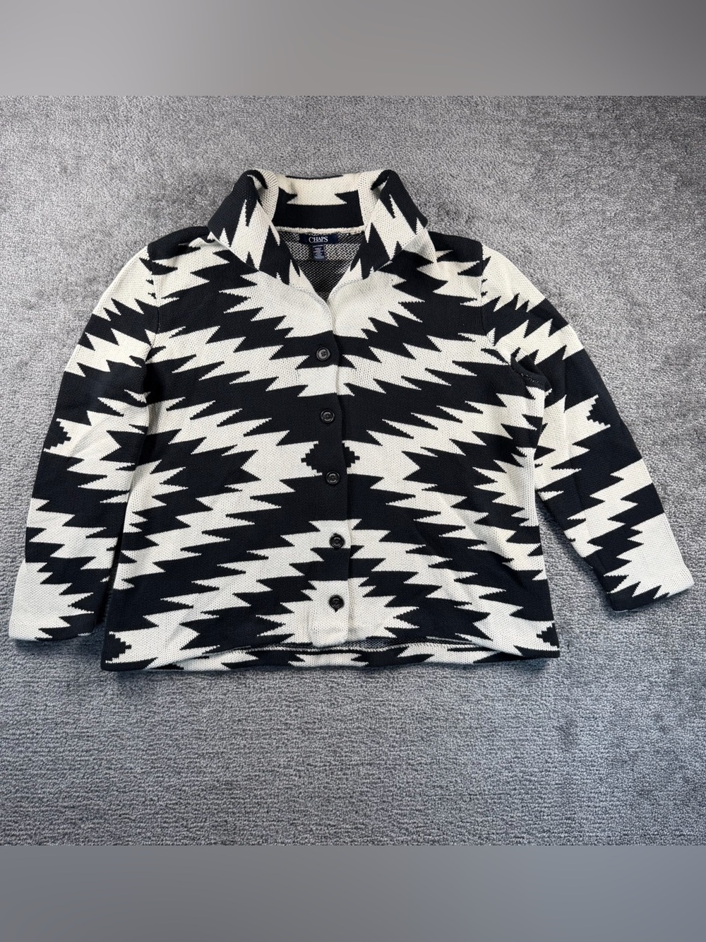 Chaps Aztec Geometric Button Up Cardigan Black & White Size 2X Womens Zebra Cowl